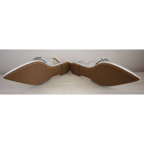 Jewel Badgley Mischka Women Sz 8.5 Silver Bambi Pointed Toe Slingback Flats - Picture 5 of 11